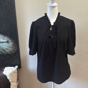 CeCe Black Ruffled Tie Front Blouse